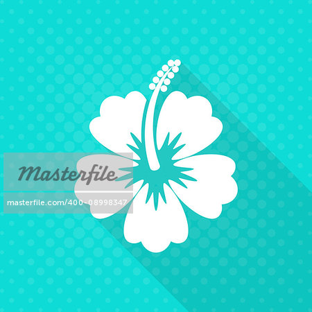 White vector hibiscus flower flat icon turquoise background