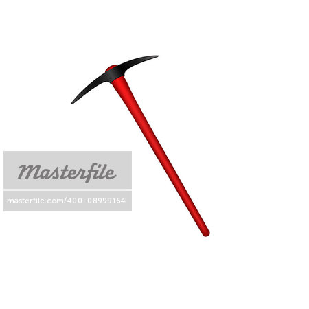 Mattock in black design with red handle on white background