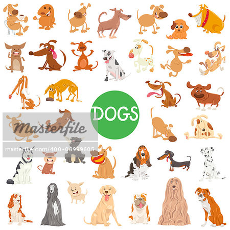 Cartoon Illustration of Cute Dogs Pet Animal Characters Big Set