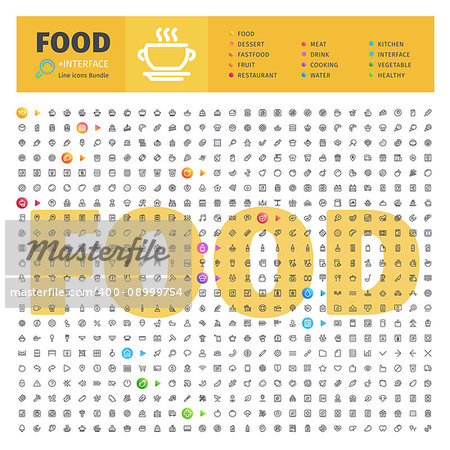 Great Big Thematic Bundle of 600 Food line icons suitable for web, infographics and apps. Complete collection. Clipping paths included.