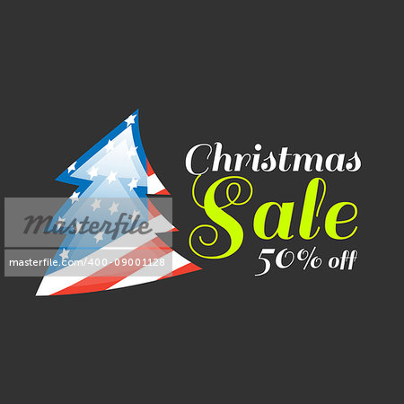 Christmas sale banner with USA flag on black background