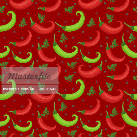 Chili peppers seamless pattern. Pepper red and green endless background, texture. Vegetable background. Vector illustration