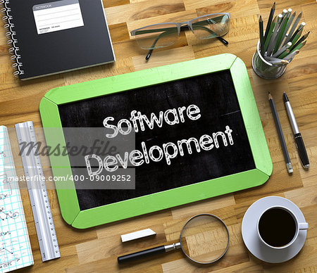 Small Chalkboard with Software Development Concept. Small Chalkboard with Software Development. 3d Rendering.