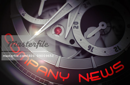 Company News on Vintage Wristwatch Detail, Chronograph Up Close. Vintage Wrist Watch with Company News on the Face, Symbol of Time. Time Concept with Lens Flare. 3D Rendering.