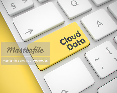 Modern Computer Keyboard Button Showing the InscriptionCloud Data. Message on Keyboard Yellow Keypad. Close-Up Yellow Keyboard Keypad - Cloud Data. 3D Illustration.