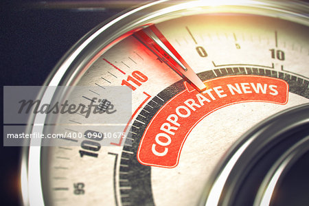 Corporate News - Conceptual System with Red Needle Pointing the Label with Inscription. Business or Marketing Concept. Horizontal image. 3D Illustration.