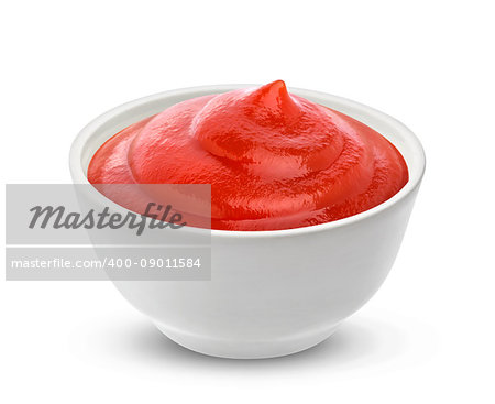 Ketchup in bowl isolated on white background. Portion of tomato sauce. With clipping path. One of the collection of various sauces