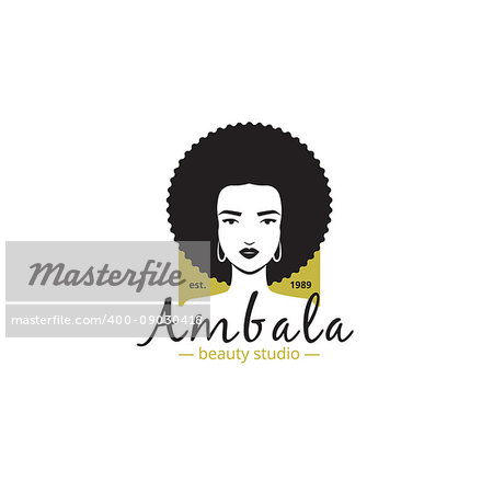 Beauty studio and spa salon logo. Woman's head logotype. African style  vector barbershop logo.