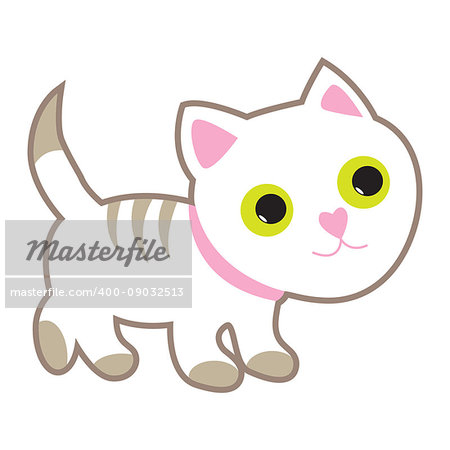 Cute white cat with yellow eyes. Vector illustration