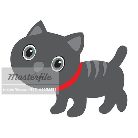 Cute gray cat with stripes on white. Vector illustration