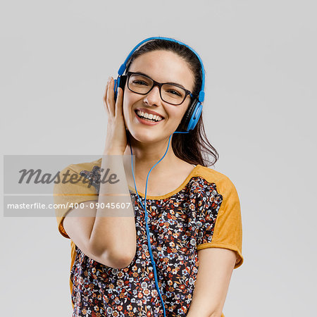 Portrait of Beautilful woman listen music