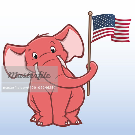 Vector illustration of a republican elephant holding american flag