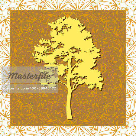 Pine Tree Silhouette on Abstract Brown Background, Element for Seamless Tile Pattern. Vector