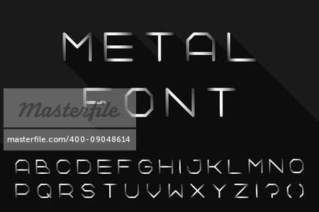 Metal font. Iron english alphabet. Steel gradient latin letters.