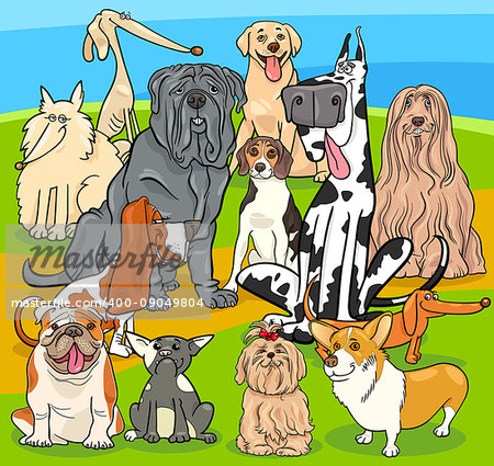 Cartoon Illustration of Purebred Dogs Animal Characters Group