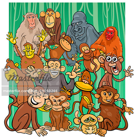 Cartoon Illustration of Funny Monkeys Primate Animal Characters Group