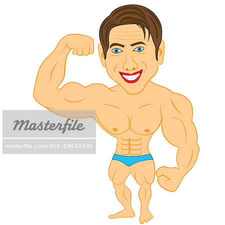 Smiled Bodybuilder man shows his body, color cartoon vector illustration