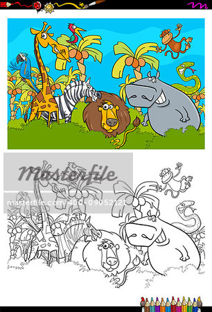 Cartoon Illustration of Safari Animals in the Wild Coloring Book Activity Cartoon Illustration of Safari Animals in the Wild Coloring Book Activity