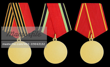 Set of golden russian medal isolated on black background
