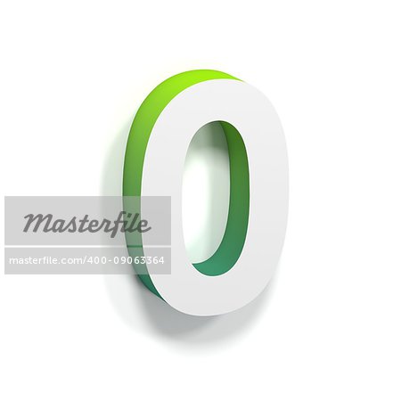 Green gradient and soft shadow number ZERO - 0. 3D render illustration isolated on white background