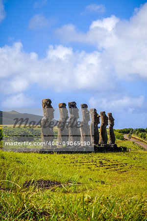 Moais statues, ahu Akivi, easter island, Chile