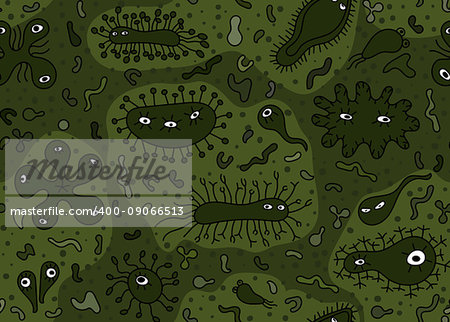 Hand drawn seamless bacterium pattern. Vector illustration