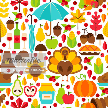 Thanksgiving Day Seamless Pattern. Flat Design Vector Background. Autumn Holiday.