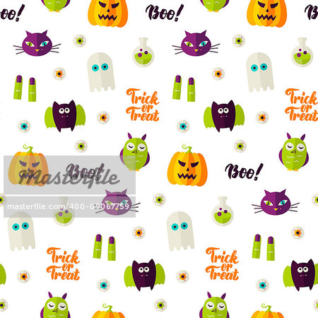 Boo Halloween Seamless Pattern. Vector Illustration of Holiday Background. Trick or Treat.