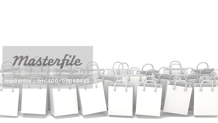 White blank shopping bags. 3D render illustration isolated on white background