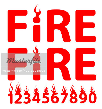 Vector illustration. lettering Fire with fire digits