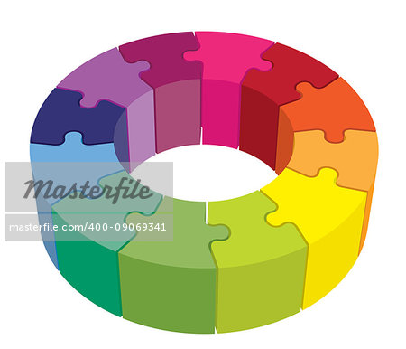 Colorful jigsaw puzzle in a ring as a corporate organizational structure.