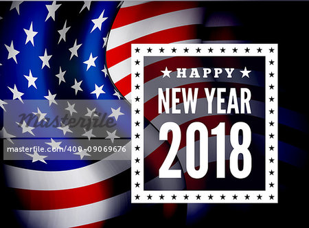 Congratulations on the new 2018 against the background of the United States flag. Vector illustration