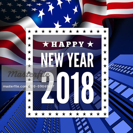 Congratulations on the new 2018 against the background of the United States flag. Vector illustration