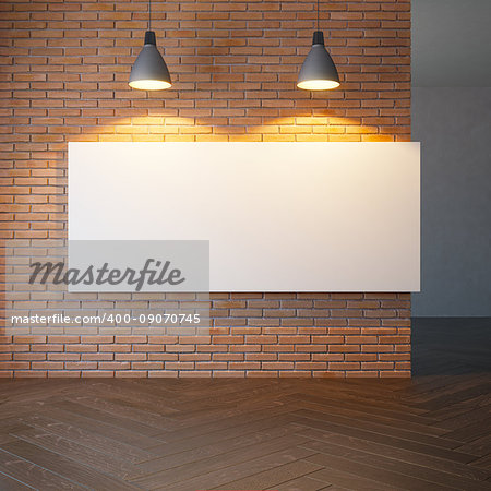 blank picture on the brick wall, 3d rendering