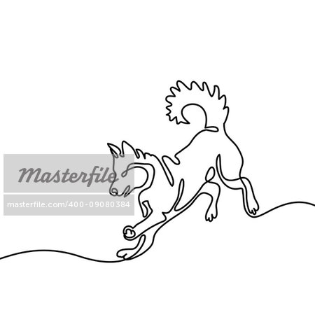 Continuous line drawing. Dog jumping and playing. Vector illustration