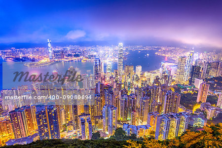 Hong Kong, China city skyline from Victoria Peak.