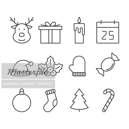 Christmas line icon set on white background