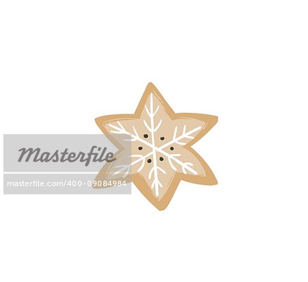 Hand drawn vector abstract fun Merry Christmas time cartoon illustration card with baked gingerbread cookie star shape isolated on white background