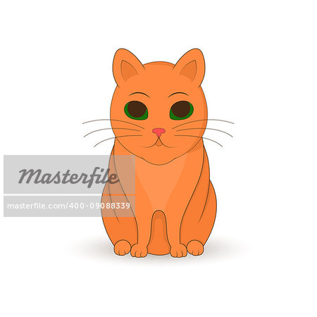 red cat sitting up. Cartoon mascot. Isolated illustration on white background.