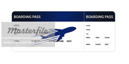 Airplane boarding pass. Blue ticket isolated on white background. Vector illustration