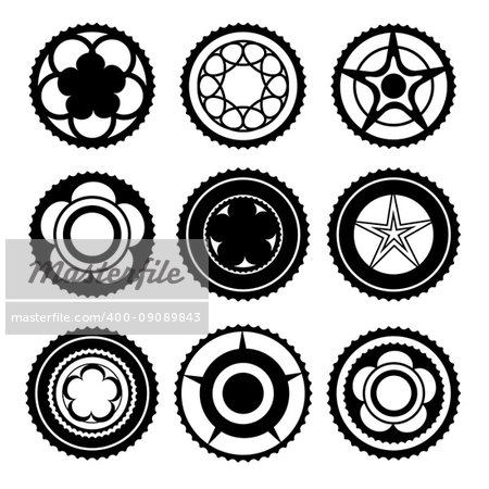 Bike Chainrings and Rear Sprocket. Set of Chainwheels Silhouettes