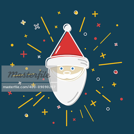 Colored Santa Claus icon in thin line style. Traditional Christmas character symbol on blue background