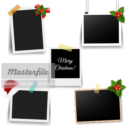 Photo Frame With Xmas Decor Collection With Gradient Mesh, Vector Illustration