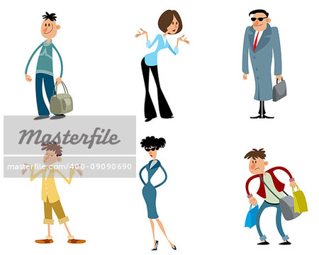 Vector illustration of set of six fashionable characters
