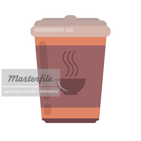 Brown paper cup with a picture of a hot cup of coffee