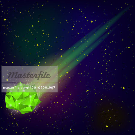 Green Falling Meteor on Blue Sky Background