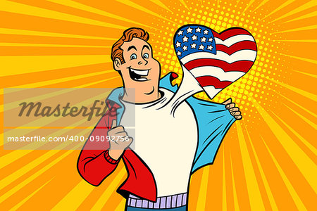 sports fan loves USA. Heart with flag of the country. Comic cartoon style pop art illustration vector retro