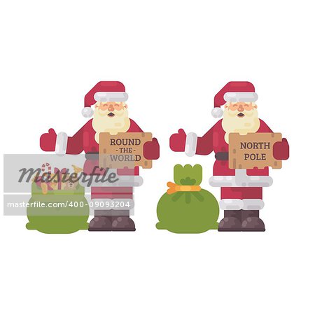 Santa Claus hitchhiking on Christmas night. Holiday character flat illustration