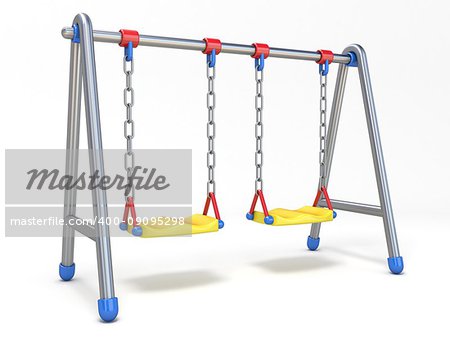 Double children swing 3D render illustration isolated on white background