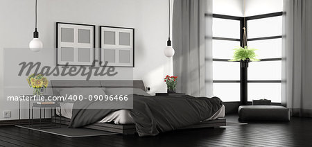 Black and white modern master bedroom - 3d rendering